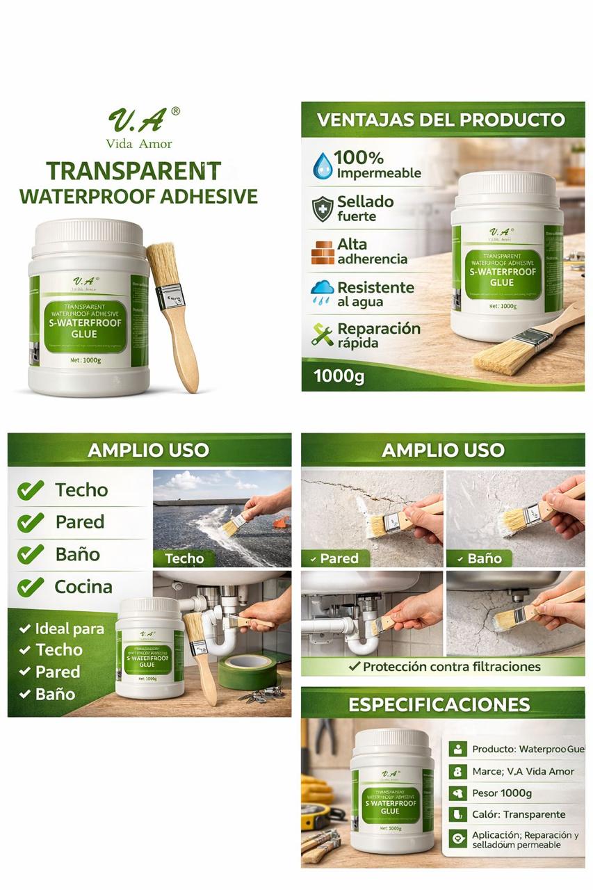 Pack 2 Selladores Adhesivos Impermeables Transparente Tapa Gotera 1 Kg c/u