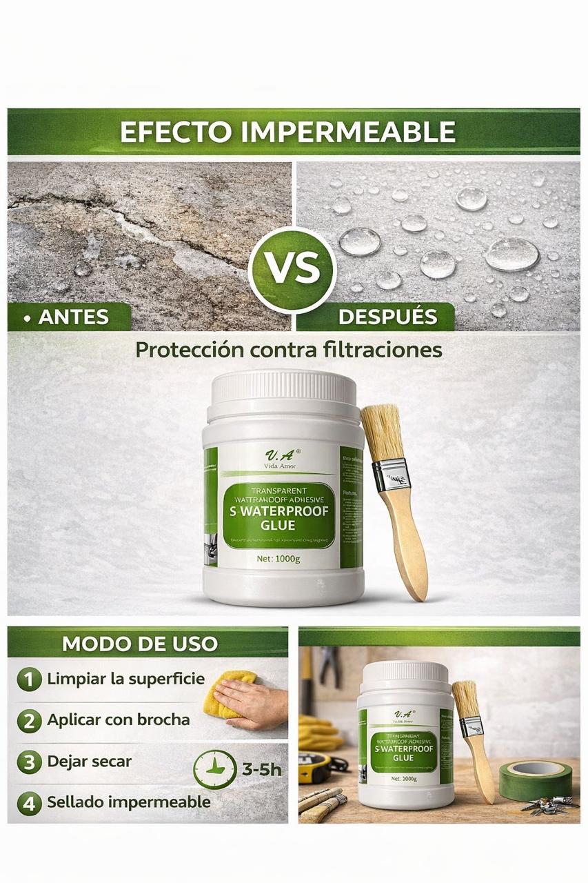 Pack 2 Selladores Adhesivos Impermeables Transparente Tapa Gotera 1 Kg c/u