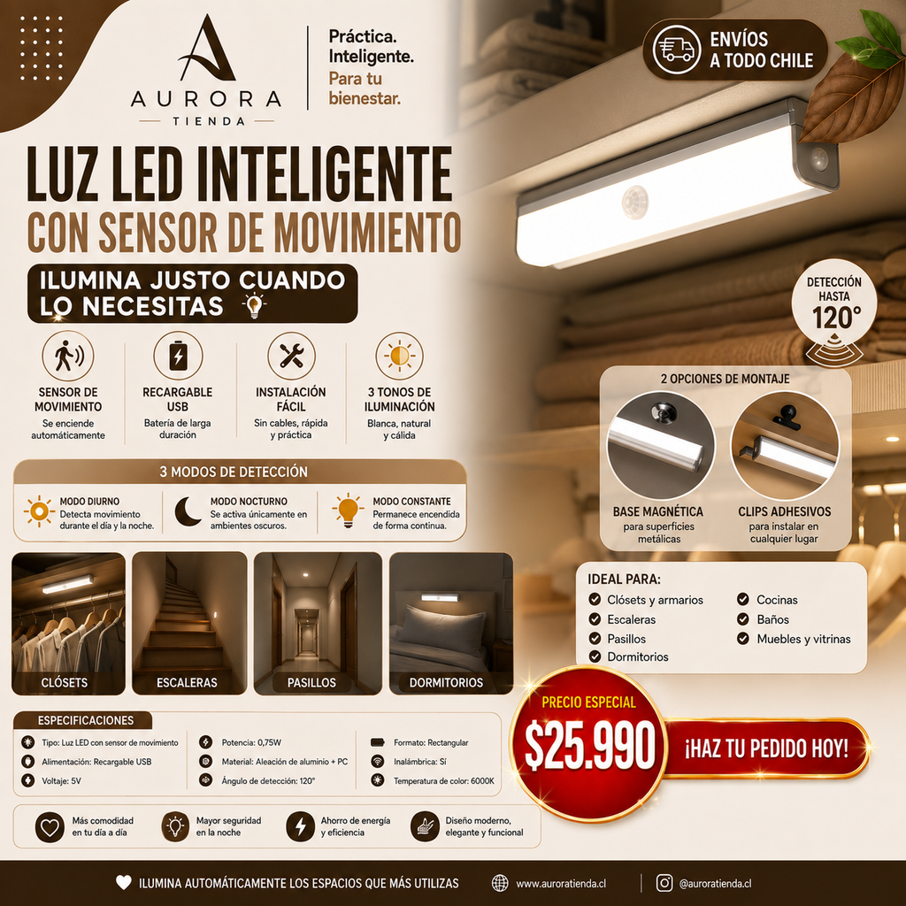 Luz LED Inteligente con Sensor de Movimiento