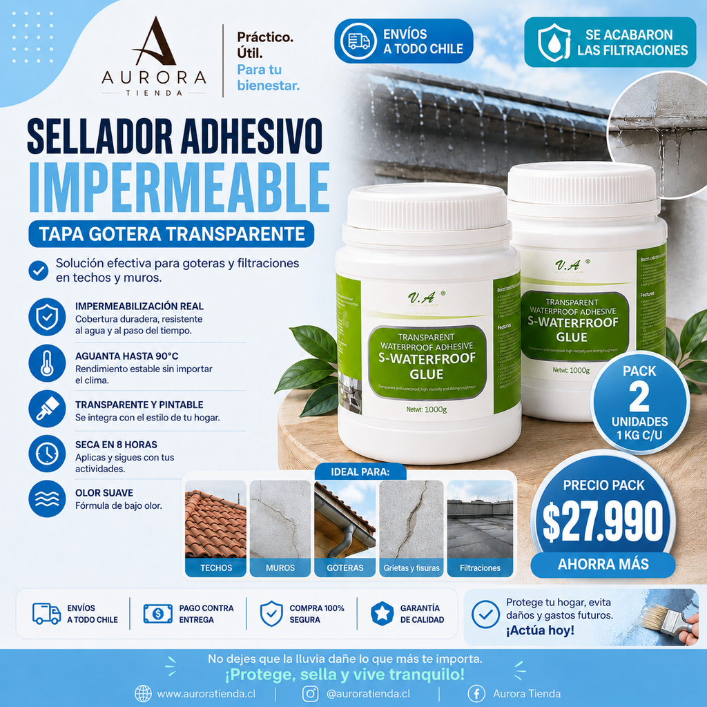Pack 2 Selladores Adhesivos Impermeables Transparente Tapa Gotera 1 Kg c/u