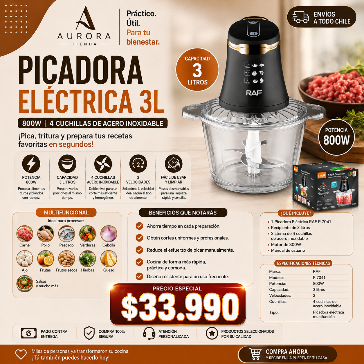 Picadora Eléctrica 3 Litros