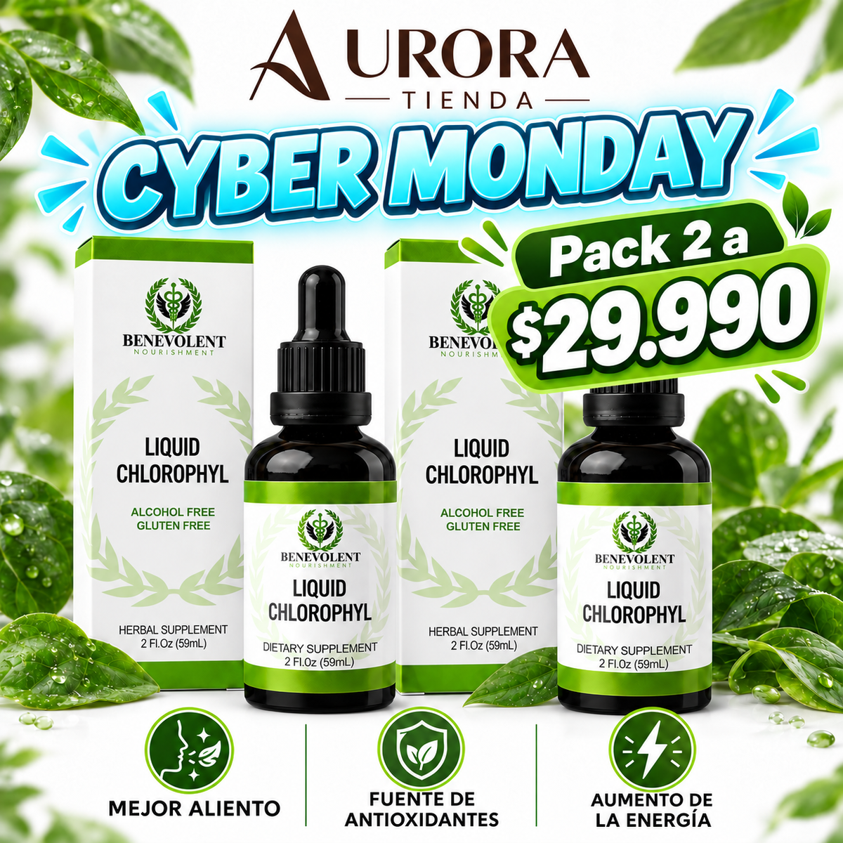 Pack 2 Clorofila Líquida Benevolent 60 ml